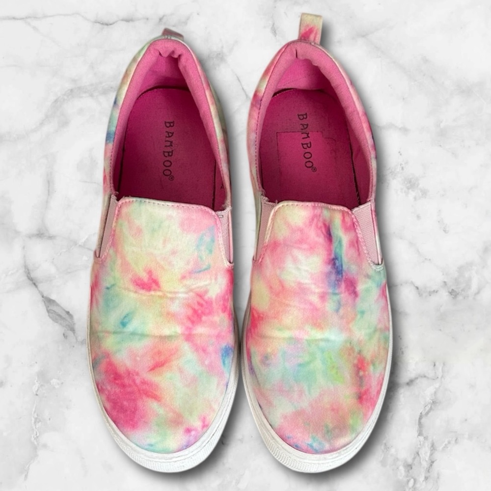 Bamboo Rainbow Tie Dye Platform Sneakers Tennis Shoes Y2K Rare Size 6.5 - Picture 2 of 9